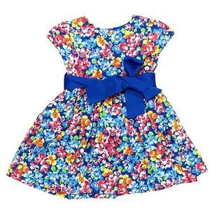 Ralph Lauren Girls Floral Dress Blue Bow Kids Size 12M